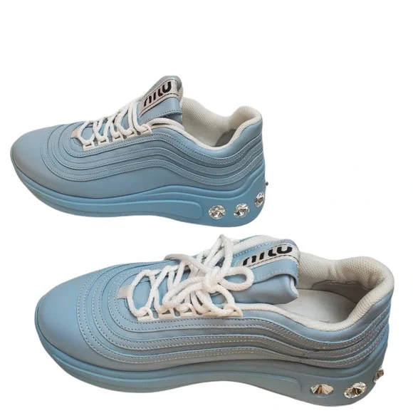Miu Miu Women's Crystal-Embellished Chunky Sneakers Cielo Light Blue